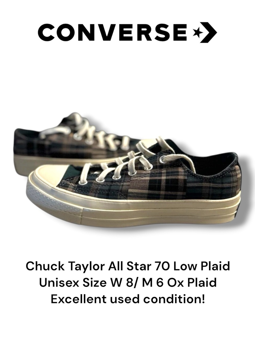 Converse Chuck Taylor All Star 70 Low Plaid Unisex Size W 8/ M 6 Ox Plaid